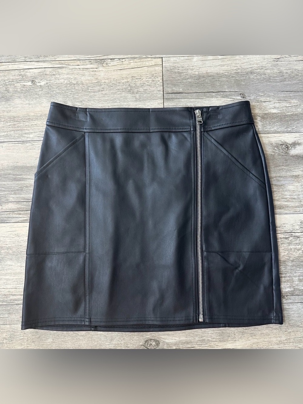 Faux Leather Black Zip-Front Mini Skirt